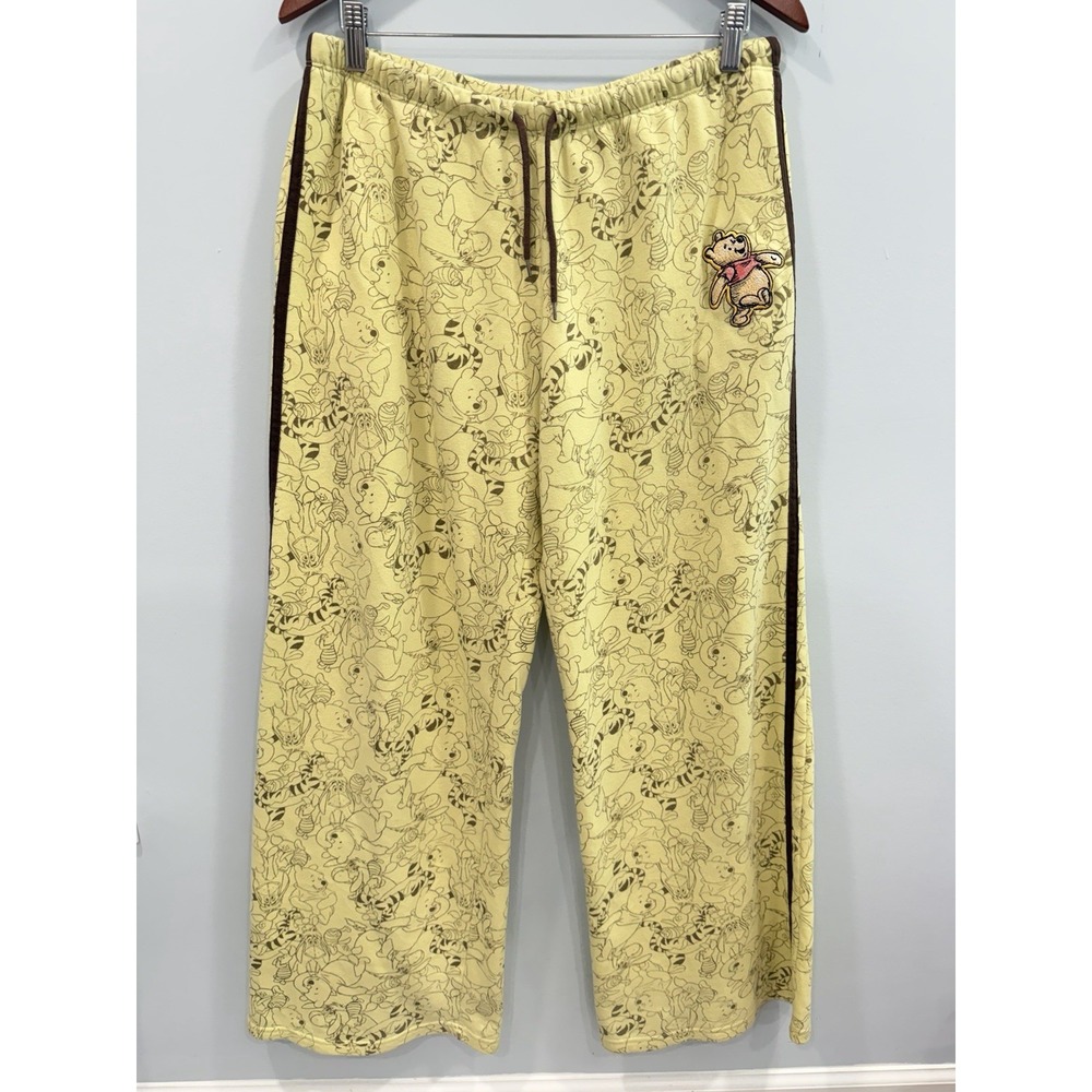 Disney Winnie the Pooh Lounge Pants Women's L Yellow Fleece Cozy Pajama